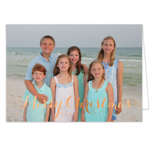 Merry Christmas Copper Foil Pressed Folded Holiday Photo Cards